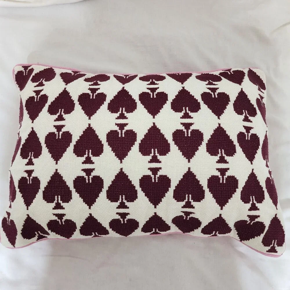 Anthropologie Ace Embroidered Needlepoint Throw Pillow Hearts Valentines NWT